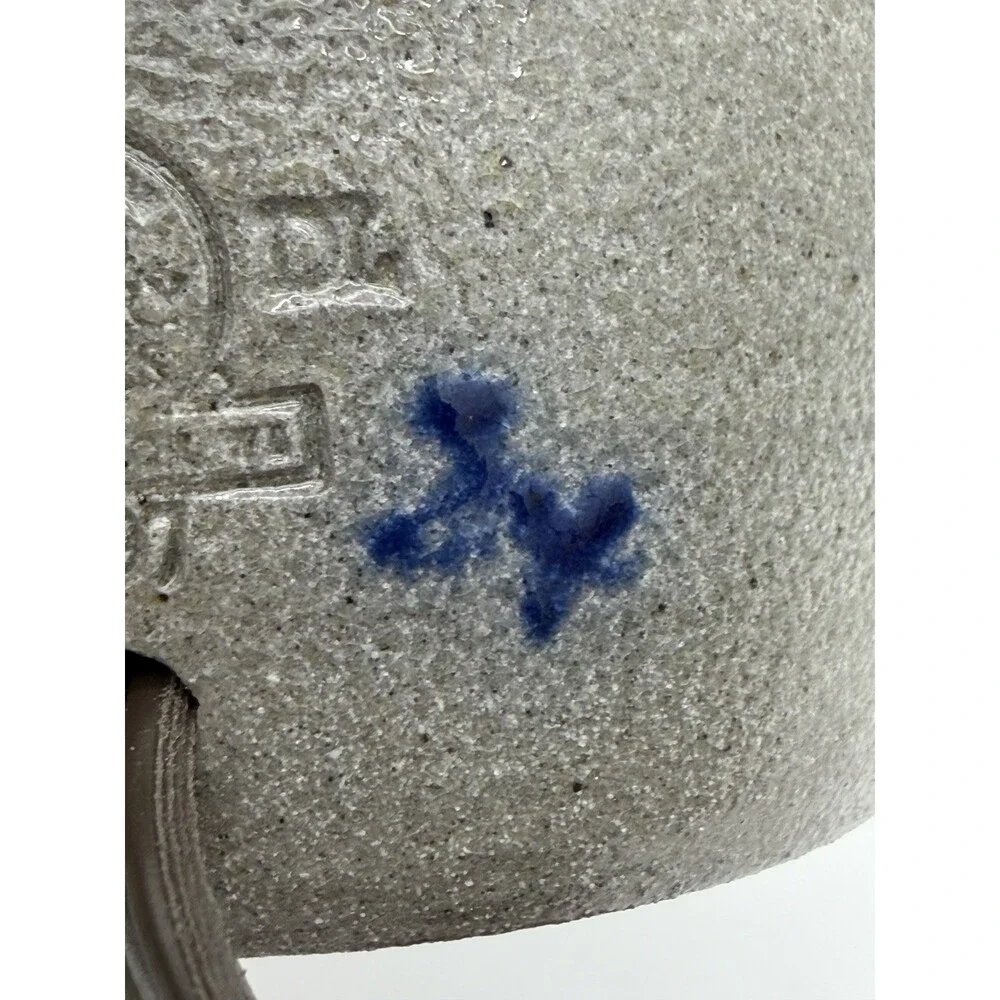 1997 Rowe Pottery salt-glazed stoneware accent lamp painted Blue Heart 8.5 Small